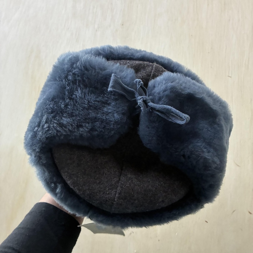 Vintage Fur Hat Trapper‎ Fitted Womens Blue Lined Ear Flap Insulated Winter